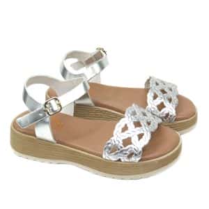 Sandalias Niñas trenzada plata Lola Canales