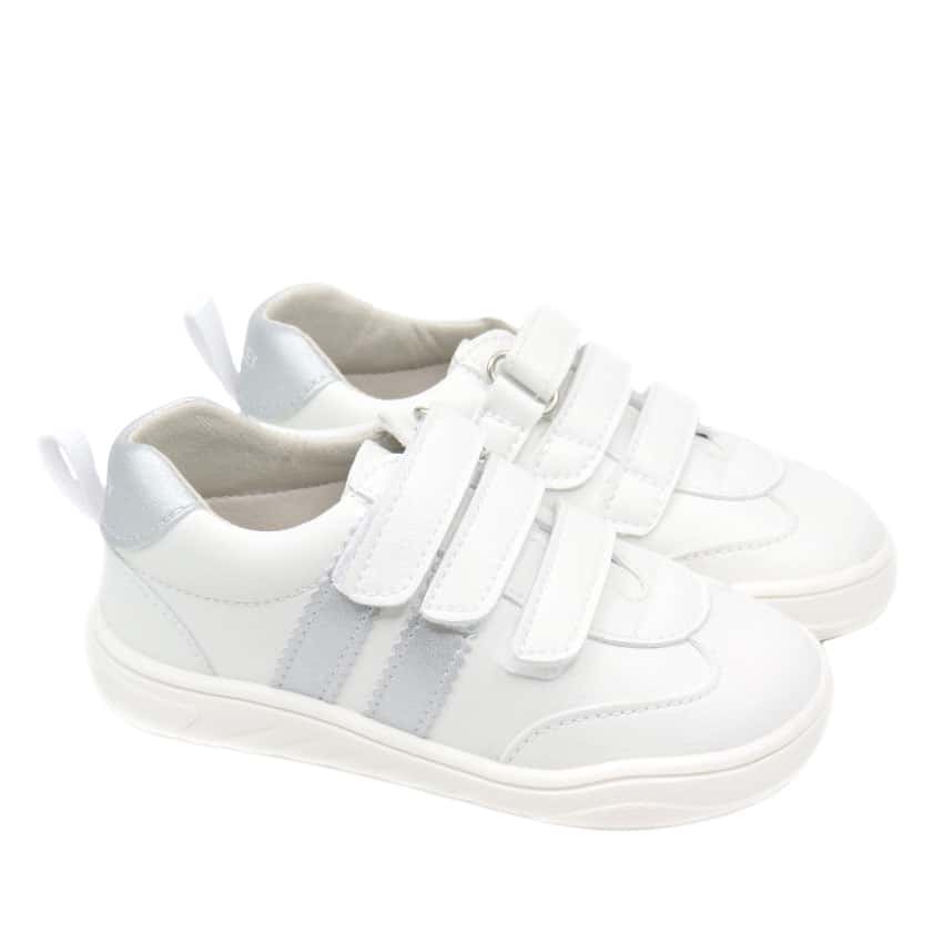 Deportiva Piruflex 3 velcros blanco/Plata